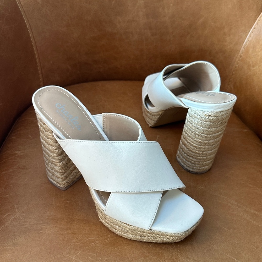 Charles By Charles David White Espadrille Platform Wedge Mules